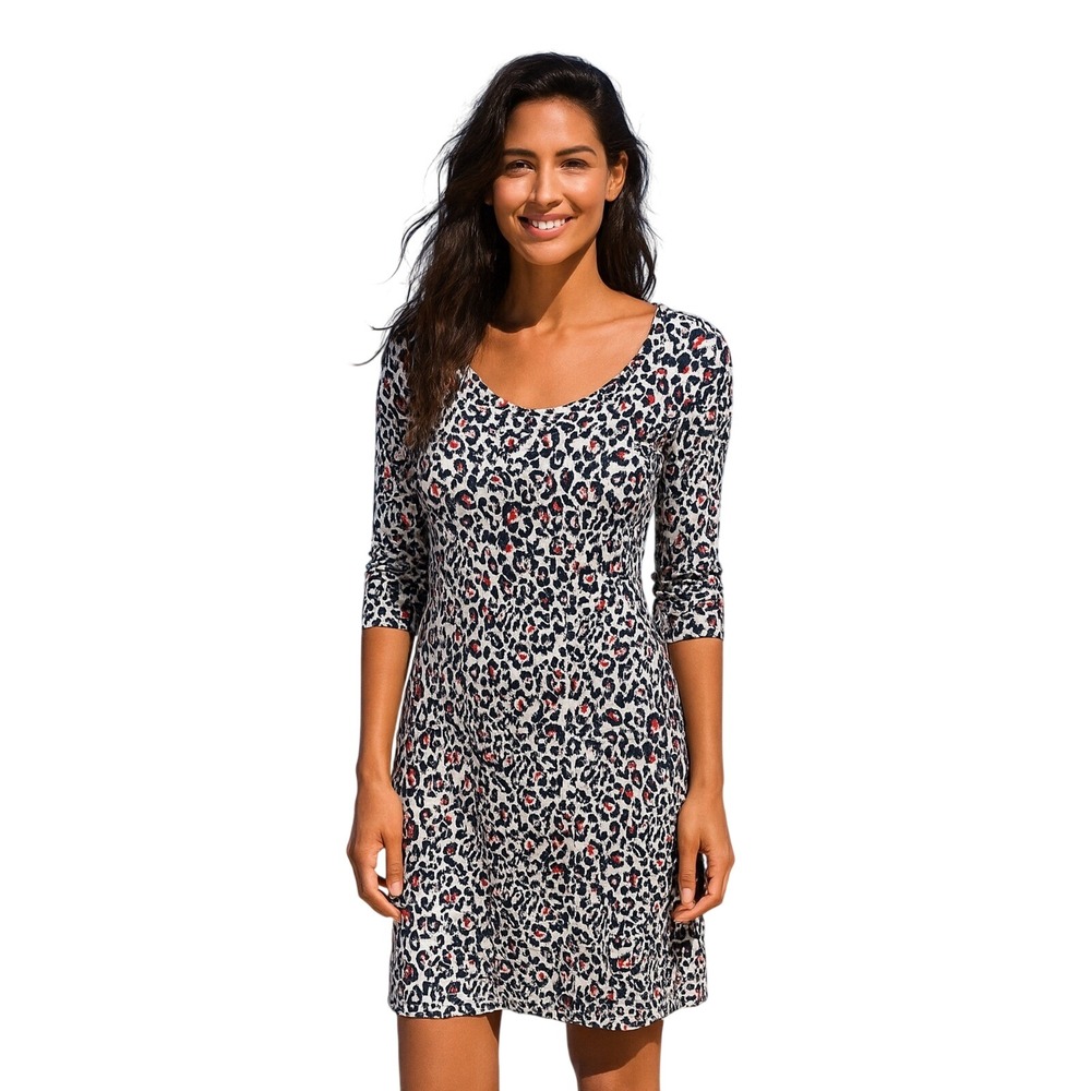 Jessica Simpson Womens Leopard Print‎ Scoop Neck 3/4 Sleeve Mini Dress Small